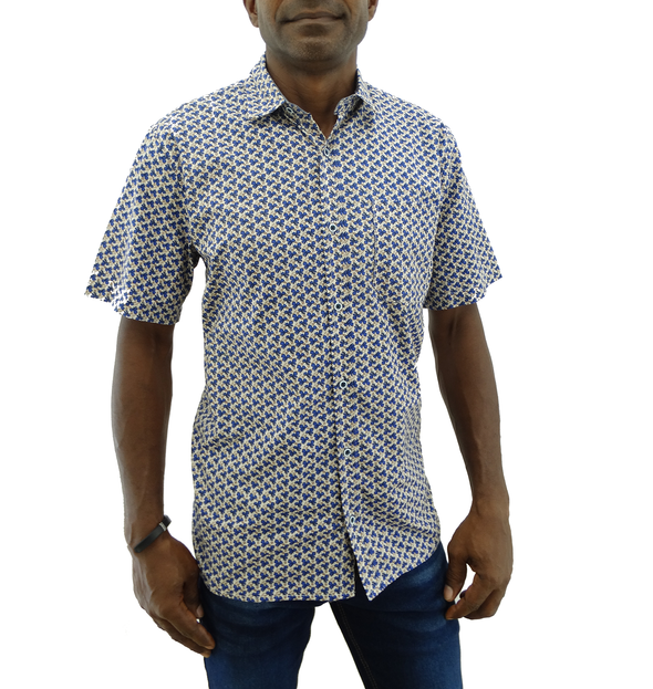 4184, Men's AT Jeans S/Sleeve Printed Casual Shirt Size S-3XL