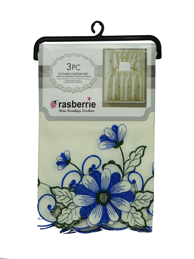 Rasberrie 3Pcs Kitchen Curtains Set - Asstd