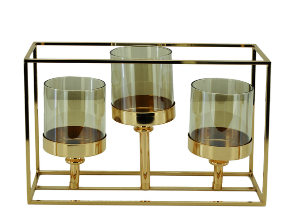 Metal & Glass "3 Candle" Holder