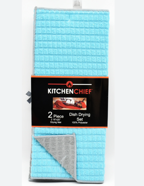 Kitchen Chief, 2pc Dish Drying Mat (15X20 IN Lt Blue/Grey)