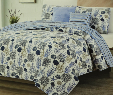 Coral Ville -Asbury 5Pc King Quilt Set - Navy