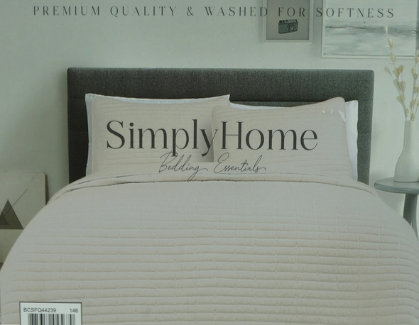 BCSFQ44239, Simply Home - 3Pc Full/Queen Quilt Set Linen/Ivory