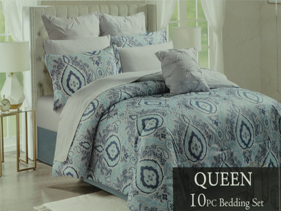 Pennington - Benson 10Pc Crinkle Queen Comforter - Grey/Aqua