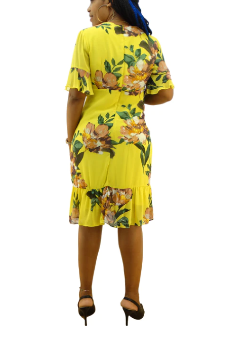 CHP403JH7971, Jessica Rose - Women's S/S Chiffon Dress - Yellow (8-18)