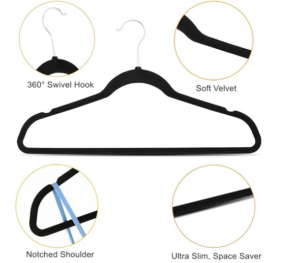 Elle Decor 10pk Non-Slip Velvet Hangers-Black