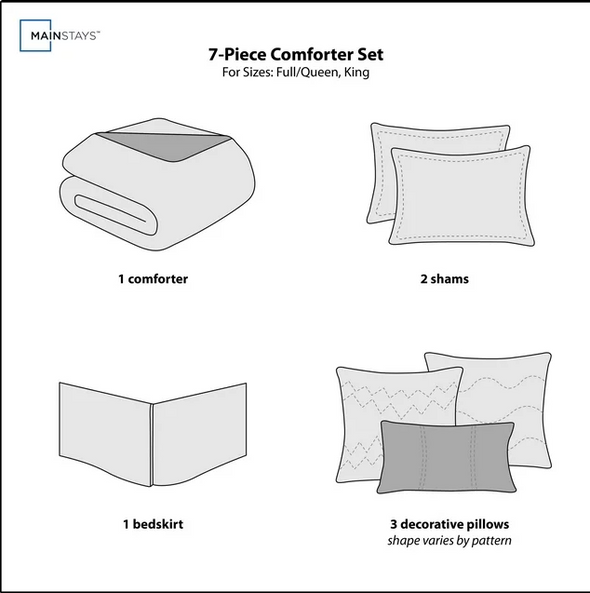 Main Stays - 7Pc King Comforter Set - Blk/Gld