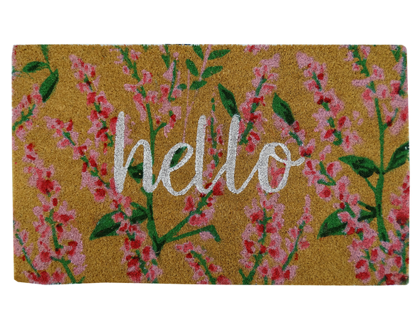 Hello Floral-  Coir Doormat 18x30'' Natural/Pink