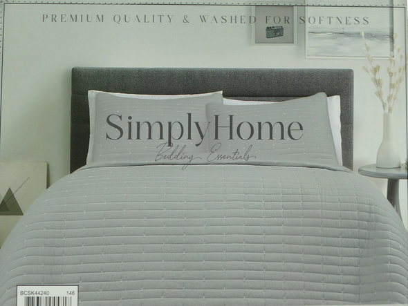 BCSFQ44240, Simply Home - 3Pc Full/Queen Quilt Set Lt Grey/Ivory