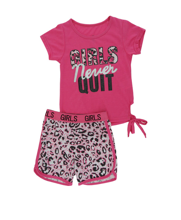 Girls' 2 PC First Impression, "Girls Never Quit" Top & Shorts Set
