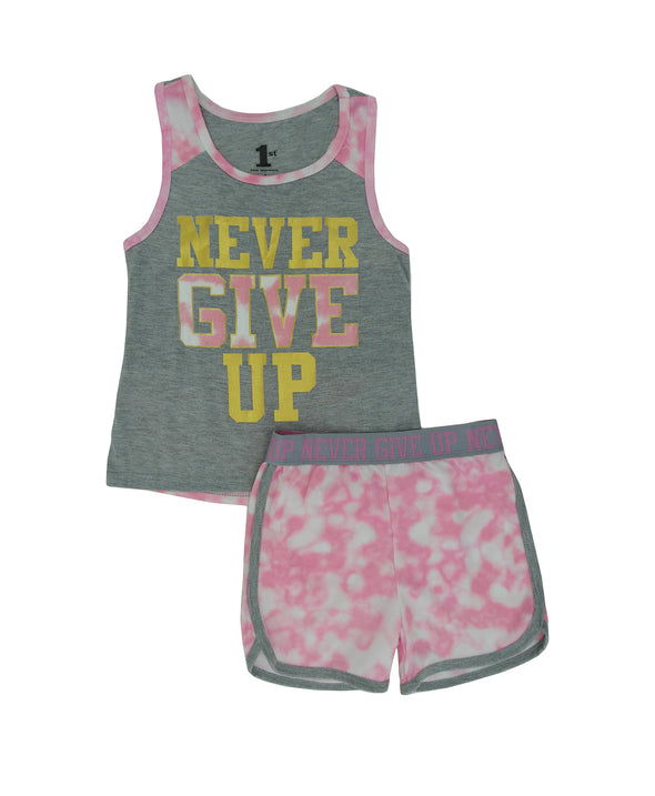 Girls' 2 PC First Impression, "Never Give Up" Tank & Shorts Set