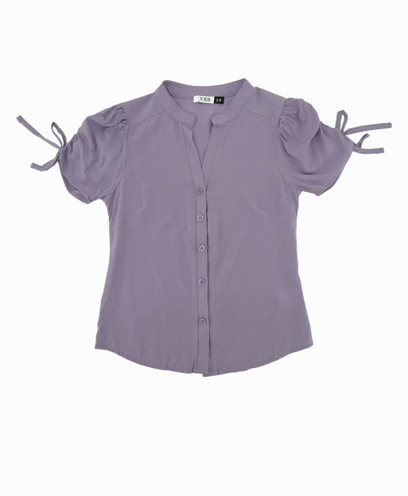 Girls' YES, Short Sleeve Button Down V-Neck Top