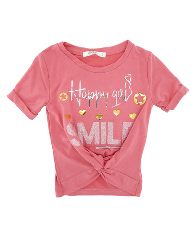 Girls' Vibrant VIP, S/Sleeve Knot Front Top
