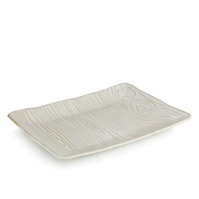 523-8857, MS 14" x 9.85" Serving Plate White, Wood Pattern