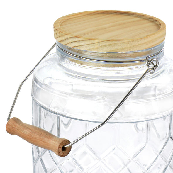 12939601, Gibson Home- Duvall 0.95 Glass Beverage Dispenser W/Wood Lid & Wire Handle