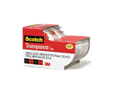 Scotch 2pk 3/4 Transparent Tape W/Dispenser