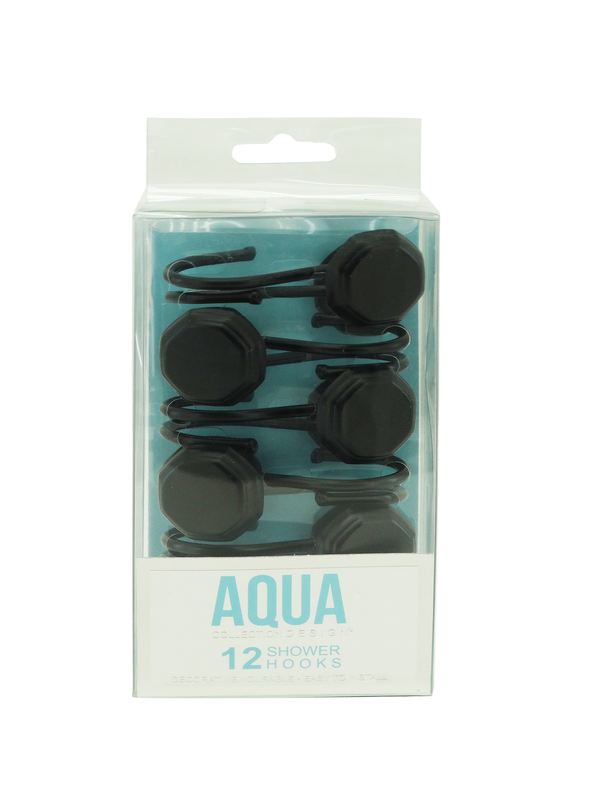 001143, Aqua Collection Design, Nova-12pc Metal Shower Hook -Matte Black