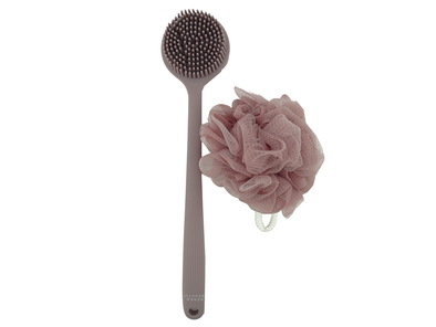 015805, Renew Beauty, Silicone Body Brush & Exfoliating Sponge Set- Blush