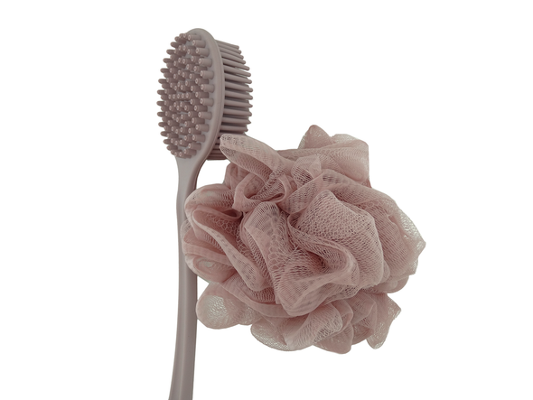 015805, Renew Beauty, Silicone Body Brush & Exfoliating Sponge Set- Blush