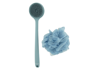 015812, Renew Beauty, Silicone Body Brush & Exfoliating Sponge Set- Blue