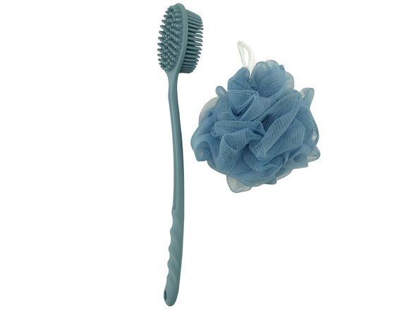 015812, Renew Beauty, Silicone Body Brush & Exfoliating Sponge Set- Blue