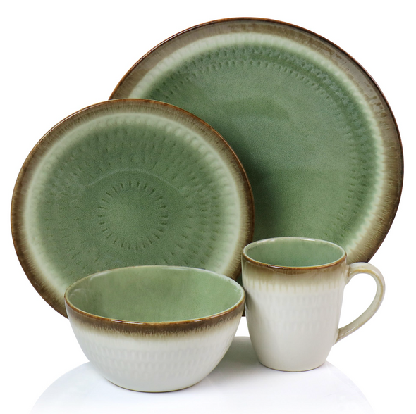 13093716, Gibson Elite -Moonstruck 16pc Dinnerware Set-Green