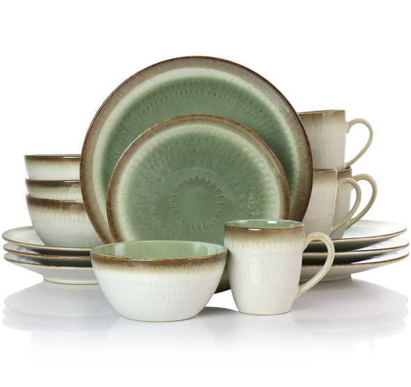 13093716, Gibson Elite -Moonstruck 16pc Dinnerware Set-Green