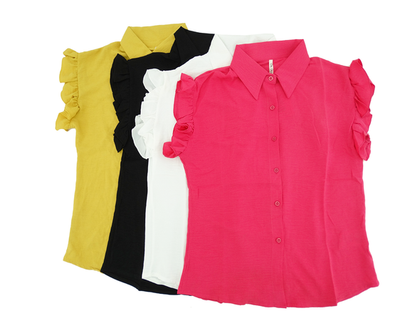 180688, Da Moda - Women's Button-Up Sleeveless Blouse (S-XL) Asst Colors