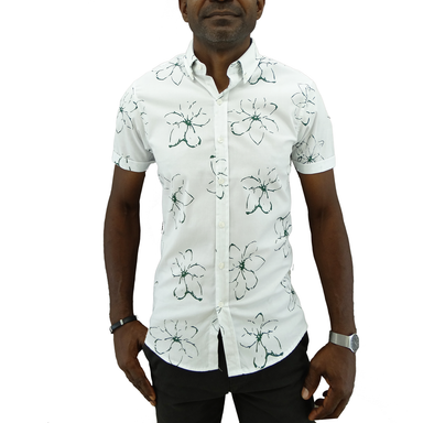 Jordache - Men's S/S Casual Shirt - White/Green (S-XL)