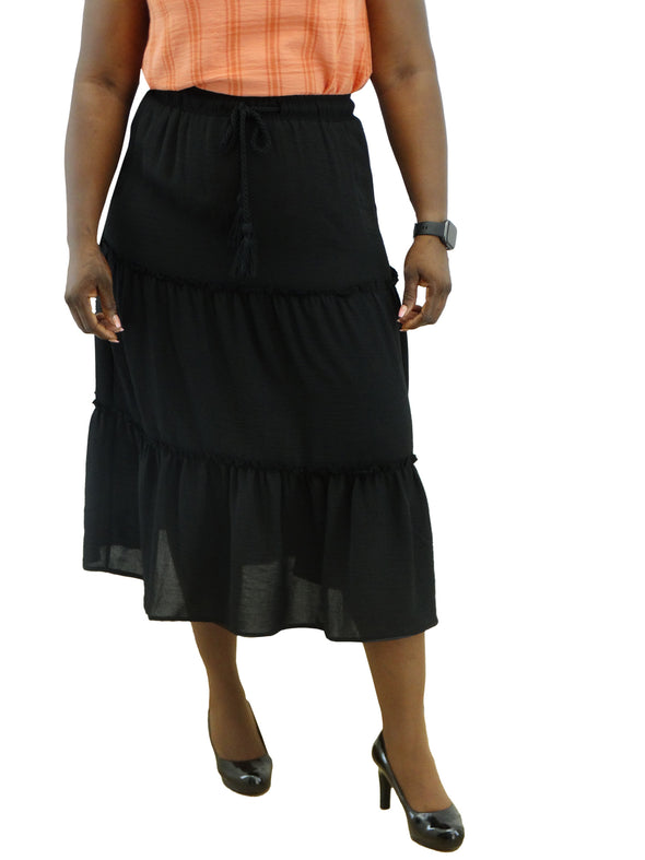 Runway Ready Women's Ruffle Skirt W/Rope & Tassels- (S-XL)
