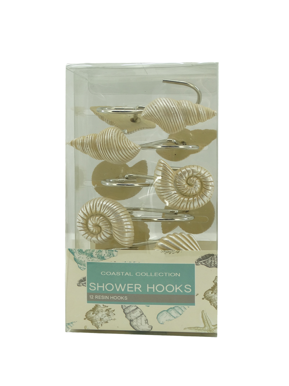 739695, Coastal Collection, Sea Shell- 12pc Shower Hook- Ivory