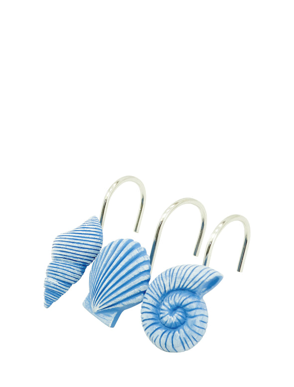 778502, Costal Collection, Sea Shell 12pc Resin Shower Hook -Blue