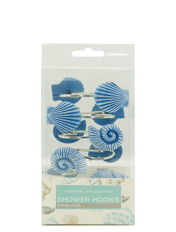 778502, Costal Collection, Sea Shell 12pc Resin Shower Hook -Blue