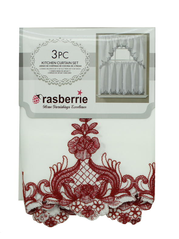 Rasberrie 3pcs Kitchen Curtains Set -Asstd