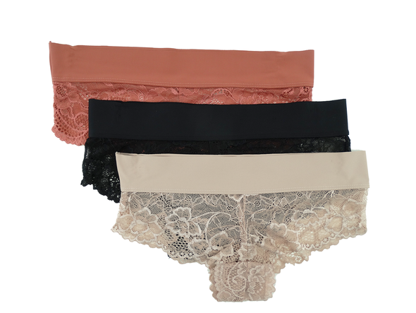 9484293HE, Hush, Women's 3pk  Lace Panties with Laser Waitband (S-XL)