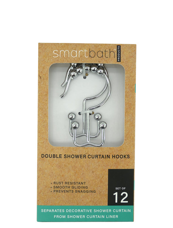 957020, Smart Bath, Jane Double- Metal 12pc Shower Curtain Hooks-Chrome