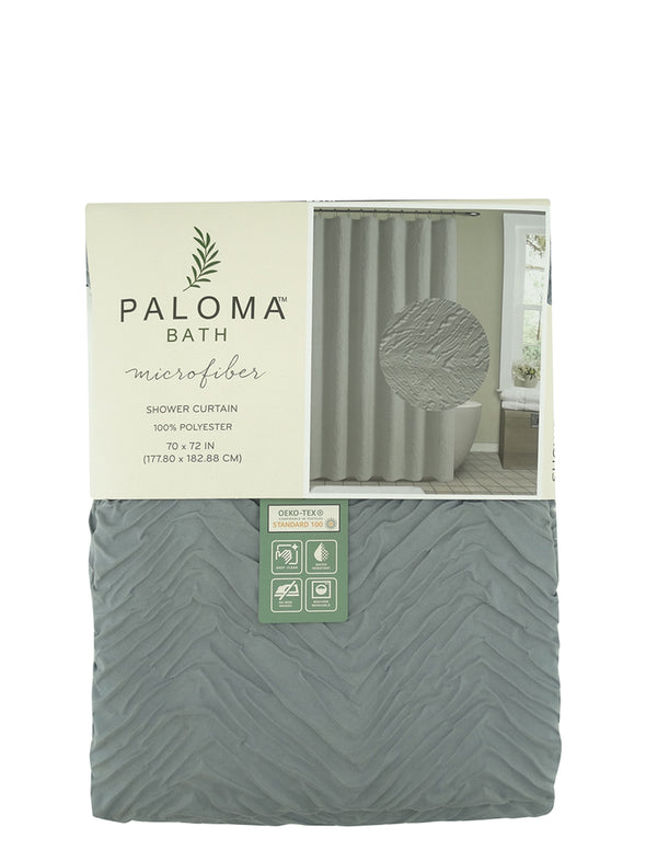 982756, Paloma Bath, Breeze- Microfiber Shower Curtain (70x72)- Grey