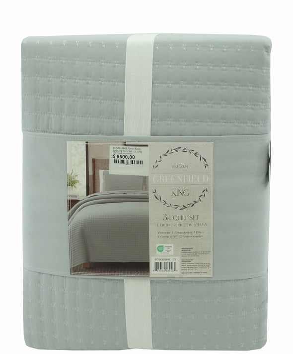 BCSK33384B, Greenfield,- 3pc King Quilt Set - Lt. Grey