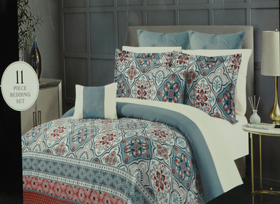 Maxi  5 Pieces Cotton Comforter Set, Queen, 240x190 cm, Blue & White