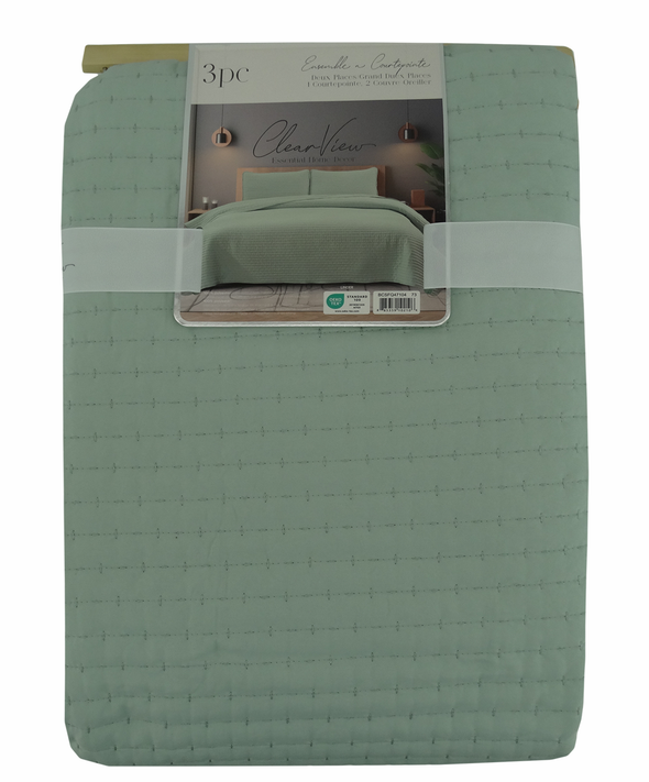 BCSK47104, Clear View, Linder - 3Pc King Quilt Set - Sage