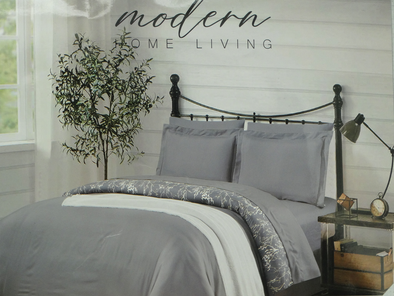 Modern Home - Parisan 8Pc King BIB Comforter w/Throw Grey/Silver
