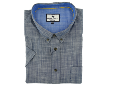 Beverly Hills Men's  S/S Casual Shirt Plus Size- Indigo