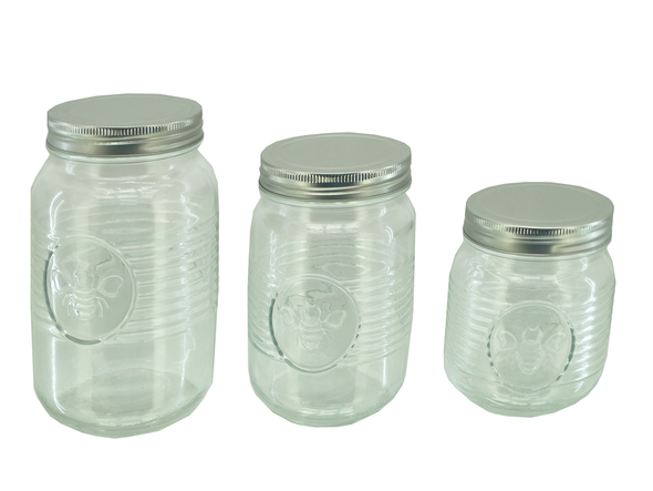 Euro Ware 3pc Bee Embossed Glass Canister Set