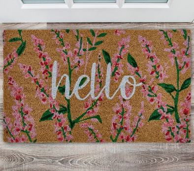 Hello Floral-  Coir Doormat 18x30'' Natural/Pink