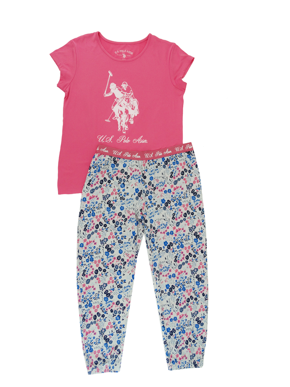 SLS3145, U.S. Polo Assn. Women Capri Jogger & Top (Pretty & Pink)