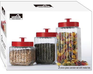 Euro-Ware 3pc Glass Canister Set W/Metal Lids