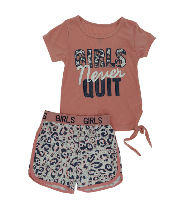 Girls' 2 PC First Impression, "Girls Never Quit" Top & Shorts Set