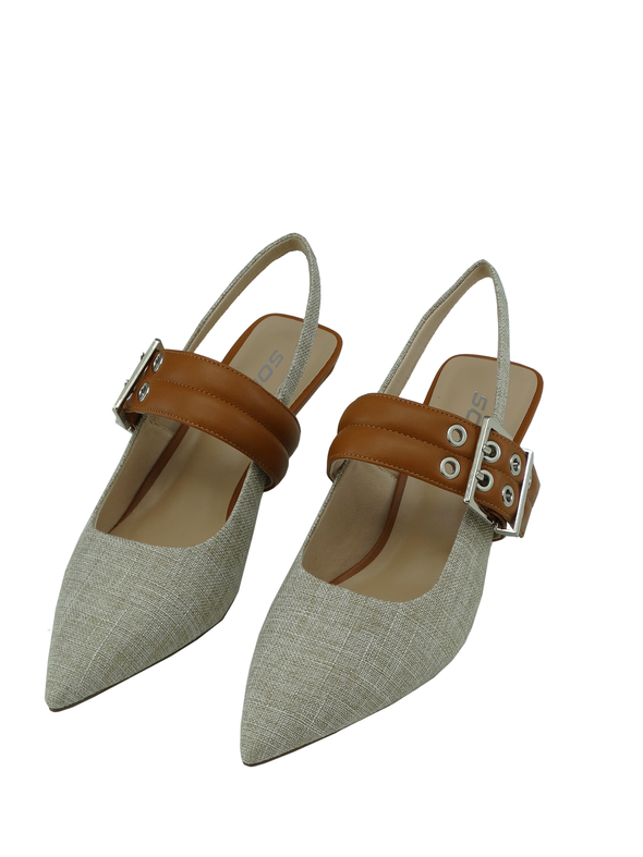 Ladies' Soda Leafy-S Pointed Toe Slingback High Heels - - Natural/Linen