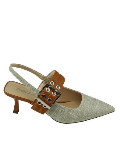 Ladies' Soda Leafy-S Pointed Toe Slingback High Heels - - Natural/Linen