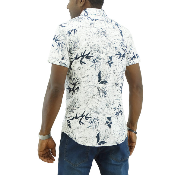 Men's Jordache, Slim Fit White/Navy Printed Casual Shirt