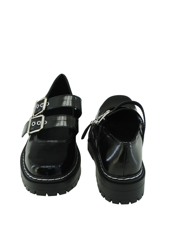 Ladies' Soda Midi-S Chunky Sole Double Buckle Shoes - Black